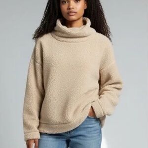 TUCKERNUCK Tan Teddy Fleece Rollins Pullover Long Sleeve Oversize Pile SMALL